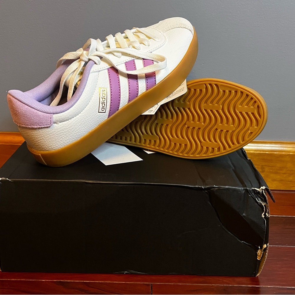 Adidas VL Court 3.0 White and Purple Shoes